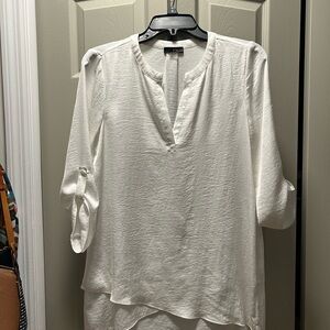 Renuar White Textured Blouse with Layered Hem